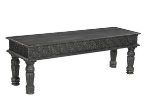 58" Black Distressed and Carved Solid Wood Dining Bench - Montana Home & Kitchen Co.