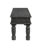 58" Black Distressed and Carved Solid Wood Dining Bench - Montana Home & Kitchen Co.