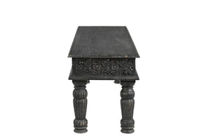 58" Black Distressed and Carved Solid Wood Dining Bench - Montana Home & Kitchen Co.