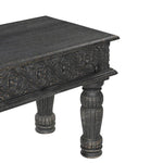 58" Black Distressed and Carved Solid Wood Dining Bench - Montana Home & Kitchen Co.