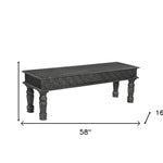 58" Black Distressed and Carved Solid Wood Dining Bench - Montana Home & Kitchen Co.