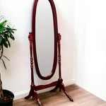 59" Brown Cherry Oval Framed Cheval Standing Mirror - Montana Home & Kitchen Co.