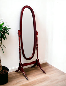 59" Brown Cherry Oval Framed Cheval Standing Mirror - Montana Home & Kitchen Co.