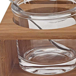 6 Mouth Blown Crystal Jam Set With 3 Glass Jars And Spoons On A Wood Stand - Montana Home & Kitchen Co.