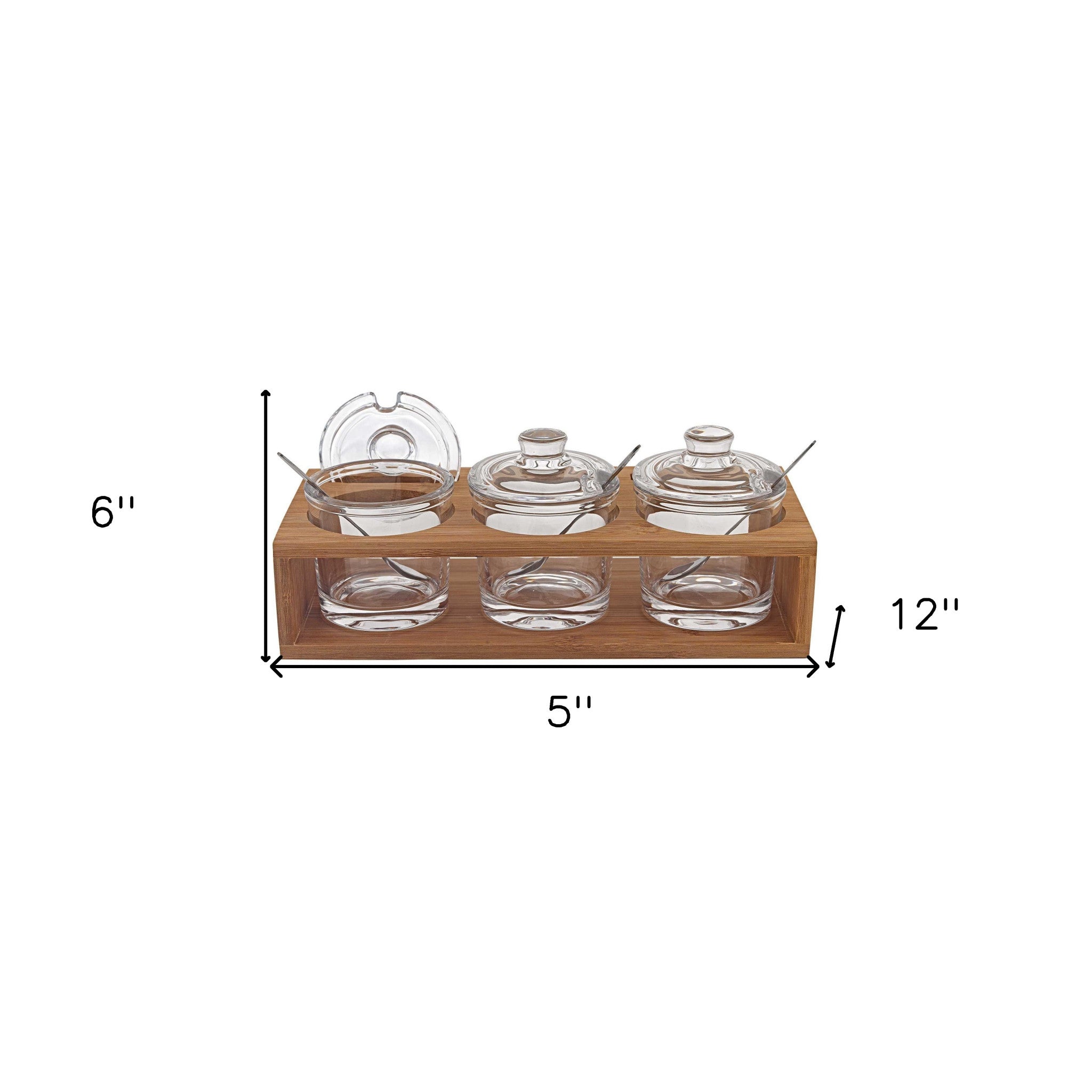 6 Mouth Blown Crystal Jam Set With 3 Glass Jars And Spoons On A Wood Stand - Montana Home & Kitchen Co.