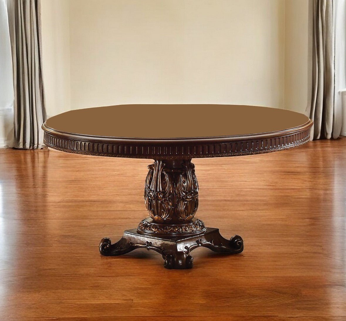 60" Brown Solid Wood Pedestal Base Dining Table - Montana Home & Kitchen Co.