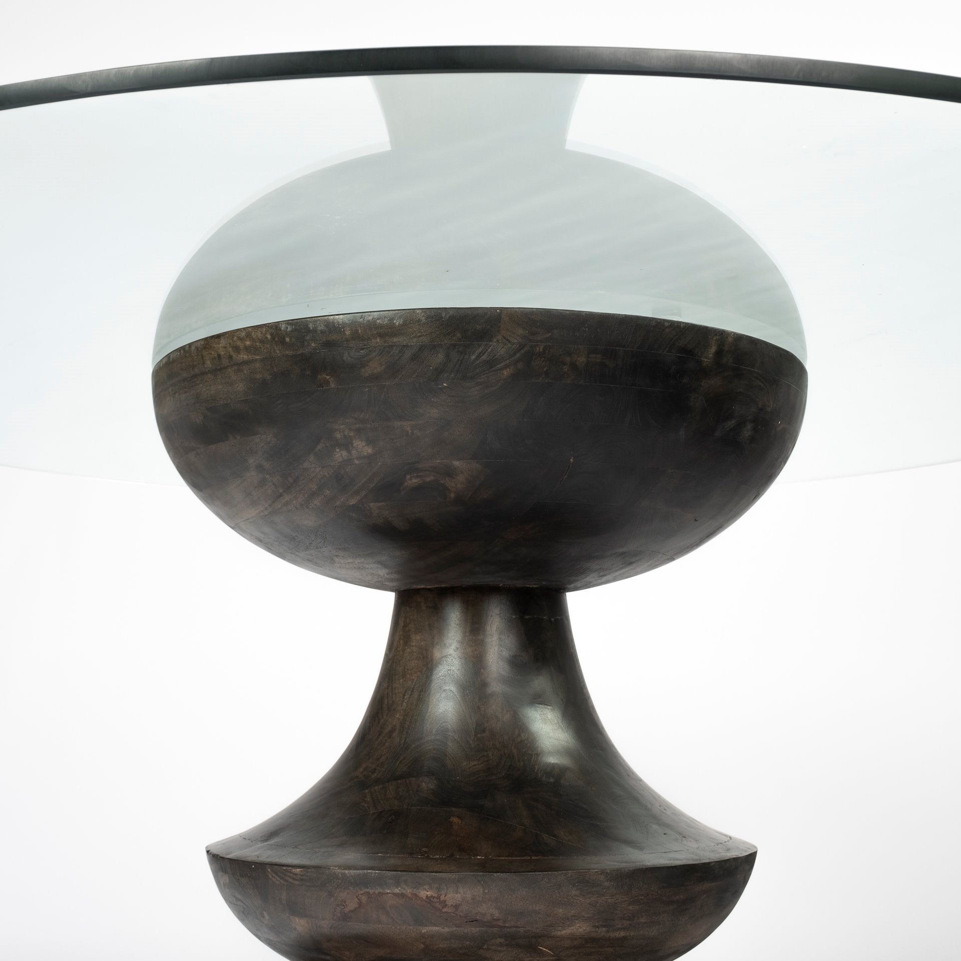 60" Clear And Brown Rounded Glass And Solid Manufactured Wood Pedestal Base Dining Table - Montana Home & Kitchen Co.