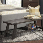 60" Gray And Dark Brown Distressed Wood Dining Bench - Montana Home & Kitchen Co.