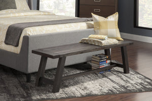 60" Gray And Dark Brown Distressed Wood Dining Bench - Montana Home & Kitchen Co.