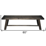 60" Gray And Dark Brown Distressed Wood Dining Bench - Montana Home & Kitchen Co.