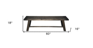 60" Gray And Dark Brown Distressed Wood Dining Bench - Montana Home & Kitchen Co.