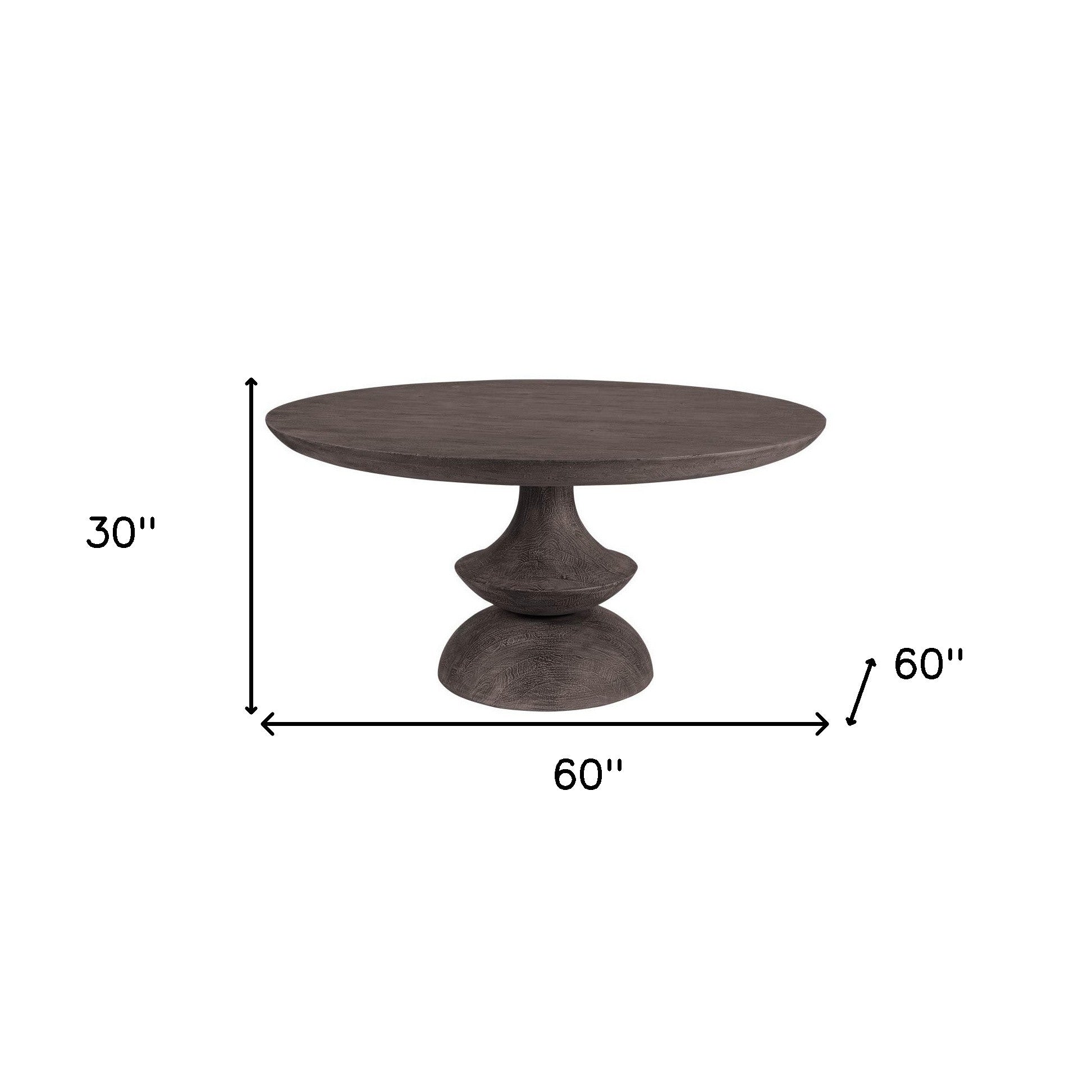 60" Gray Rounded Solid Wood Pedestal Base Dining Table - Montana Home & Kitchen Co.