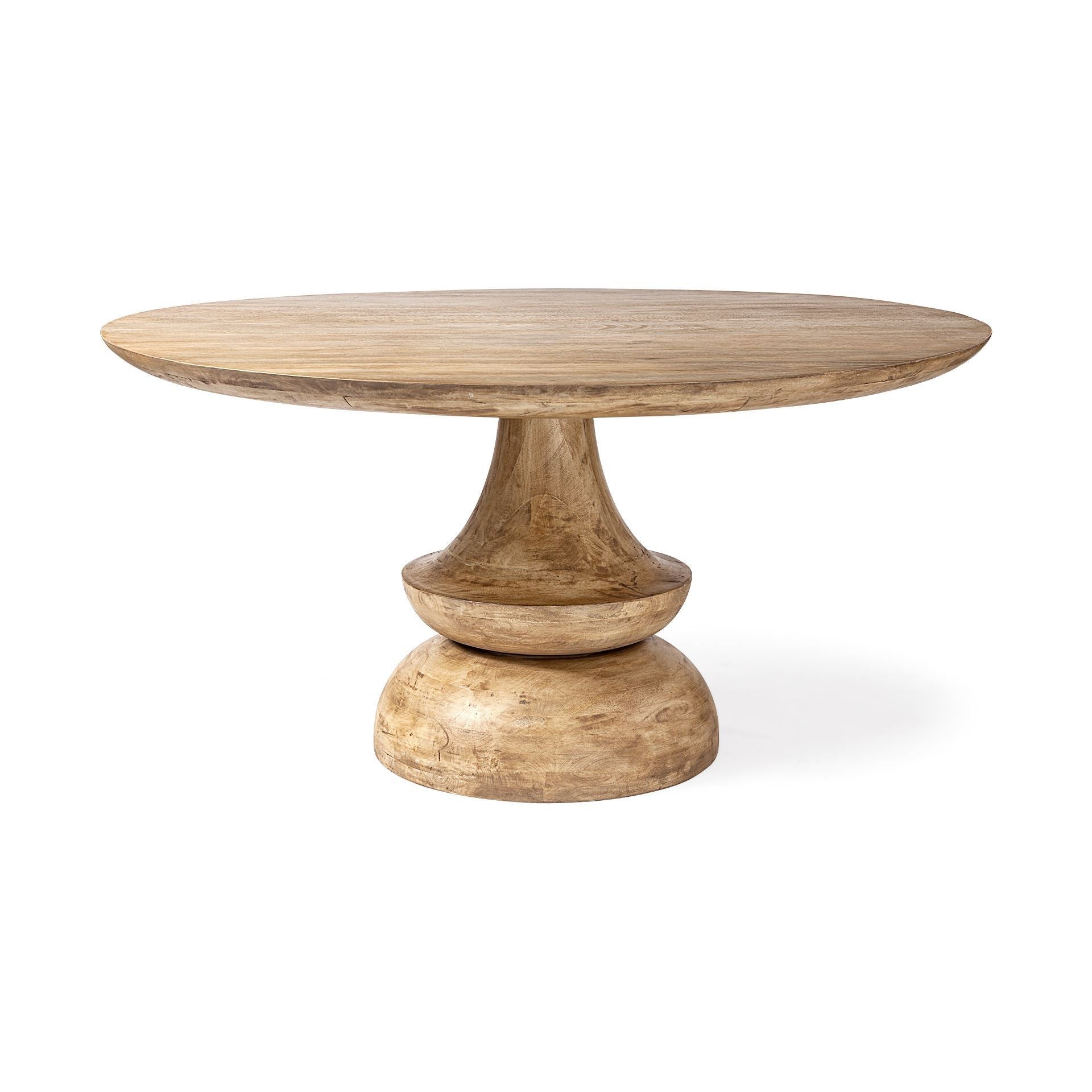 60" Natural Rounded Solid Wood Pedestal Base Dining Table - Montana Home & Kitchen Co.