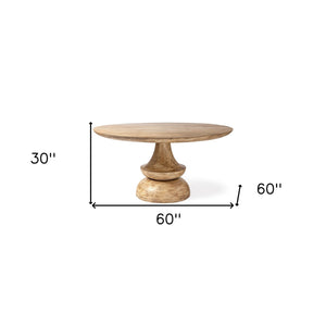 60" Natural Rounded Solid Wood Pedestal Base Dining Table - Montana Home & Kitchen Co.