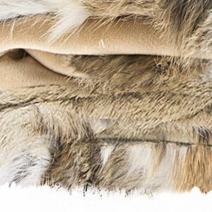 60" X 50" Tan Knitted Rabbit Fur Animal Print Throw Blanket - Montana Home & Kitchen Co.