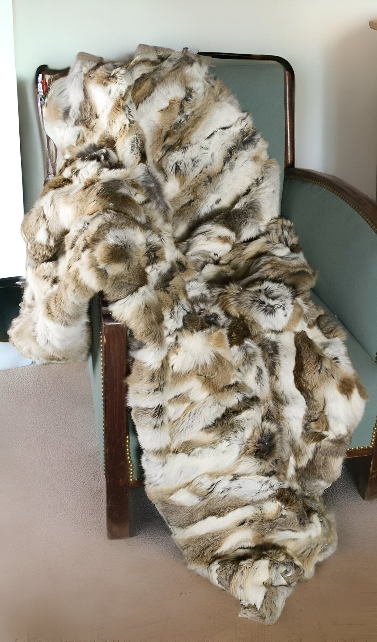 60" X 50" Tan Knitted Rabbit Fur Animal Print Throw Blanket - Montana Home & Kitchen Co.