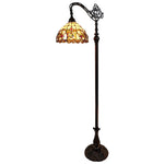 62" Brown Metal Arched Floor Lamp With Amber and Red Flowers Stained Glass Shade - Montana Home & Kitchen Co.