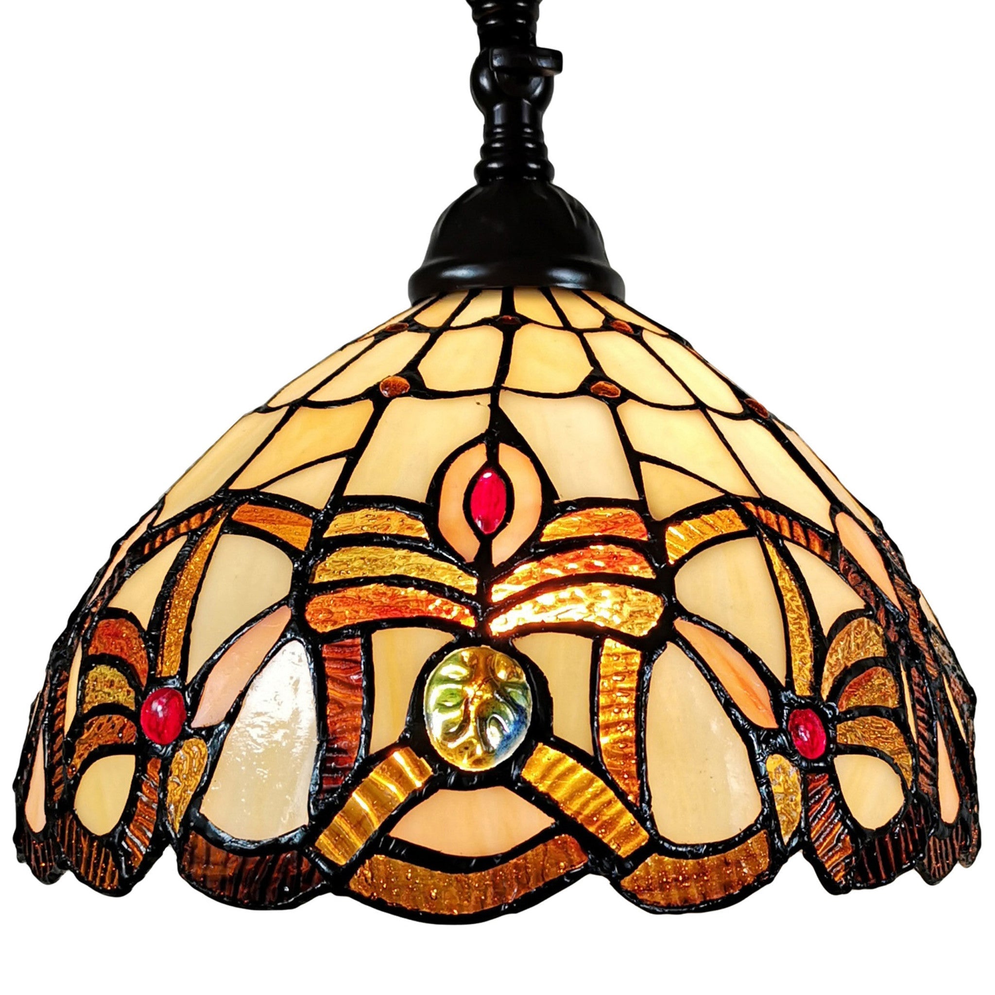 62" Brown Metal Arched Floor Lamp With Amber and Red Flowers Stained Glass Shade - Montana Home & Kitchen Co.