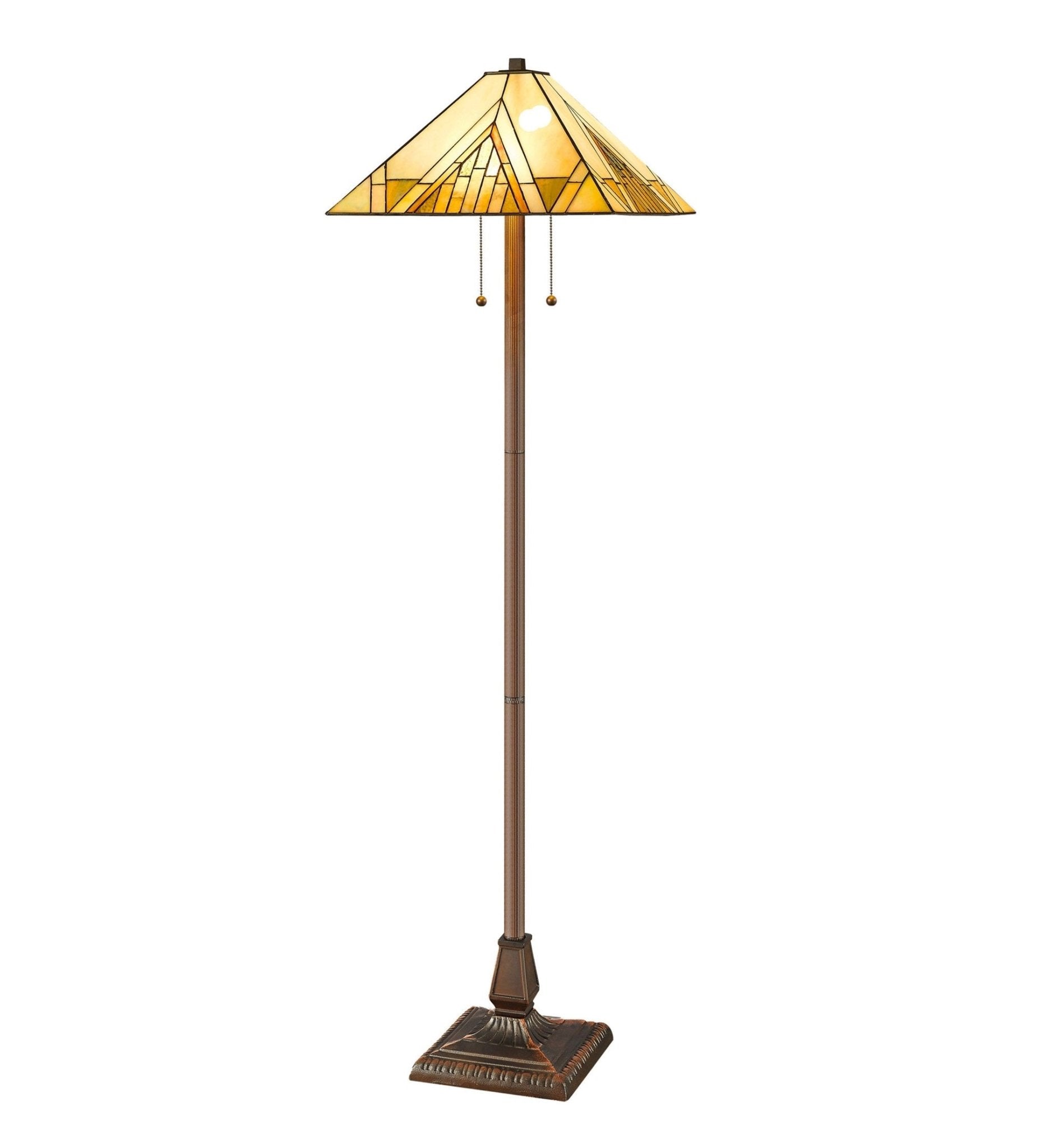 62" Brown Two Light Beige And Brown Geometric Stained Glass Floor Lamp - Montana Home & Kitchen Co.