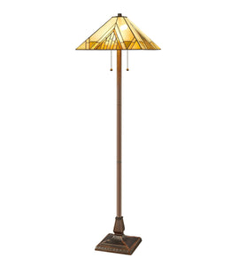 62" Brown Two Light Beige And Brown Geometric Stained Glass Floor Lamp - Montana Home & Kitchen Co.