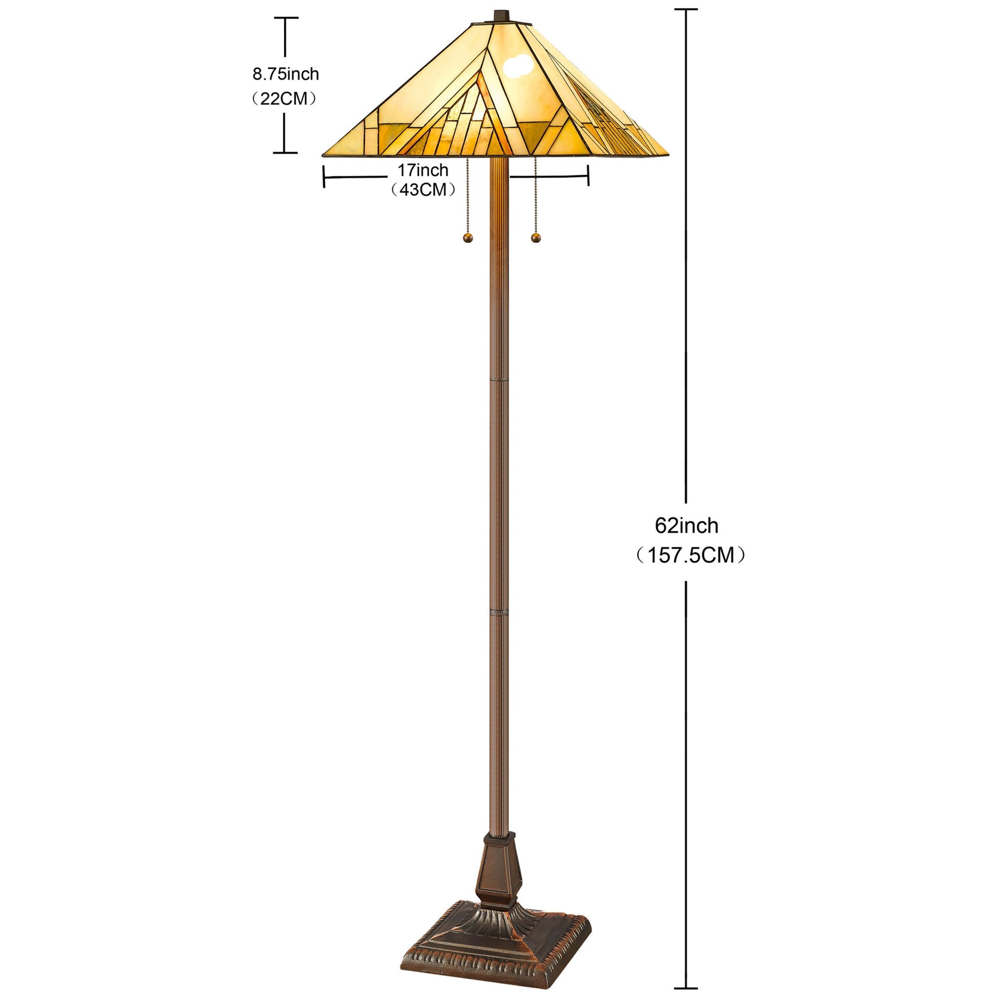 62" Brown Two Light Beige And Brown Geometric Stained Glass Floor Lamp - Montana Home & Kitchen Co.