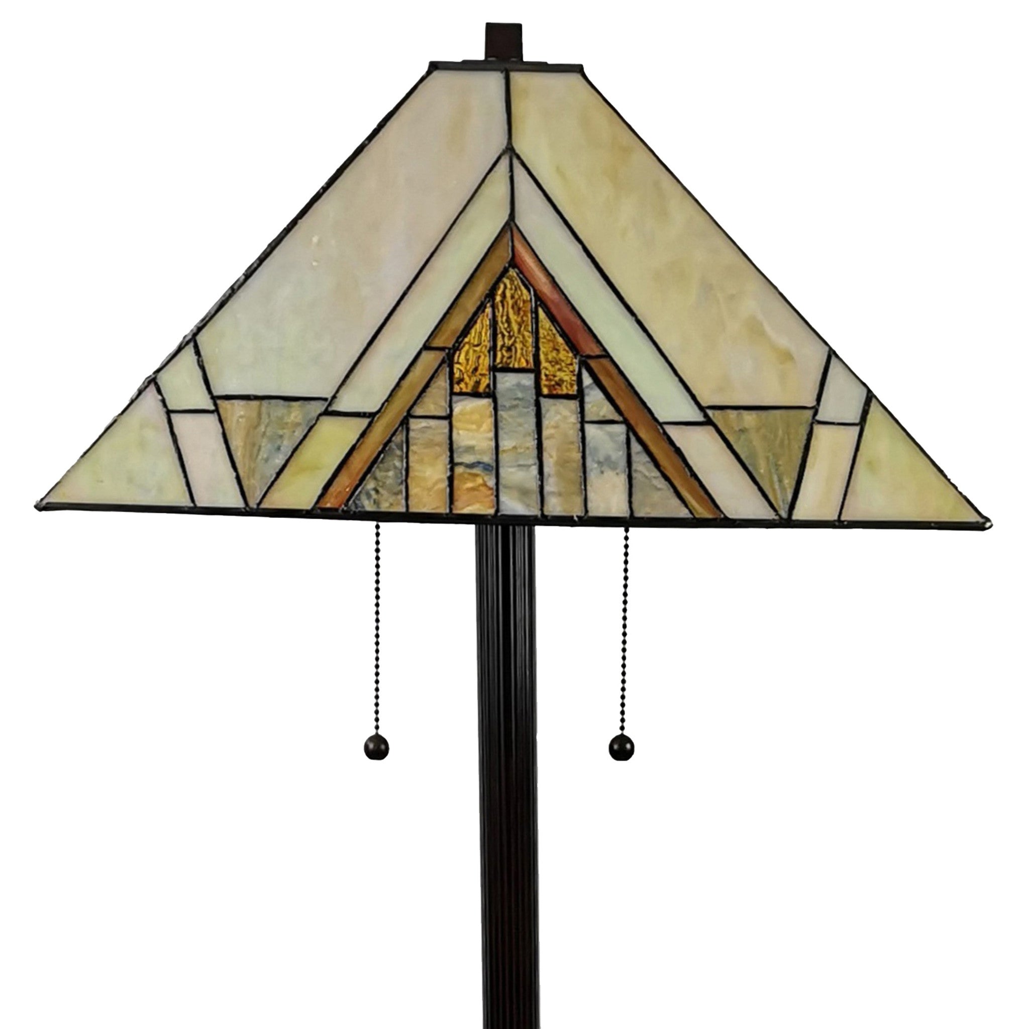 62" Brown Two Light Beige And Brown Geometric Stained Glass Floor Lamp - Montana Home & Kitchen Co.