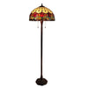 62" Brown Two Light Traditional Shaped Floor Lamp With Red Flowers Stained Glass Dome Shade - Montana Home & Kitchen Co.