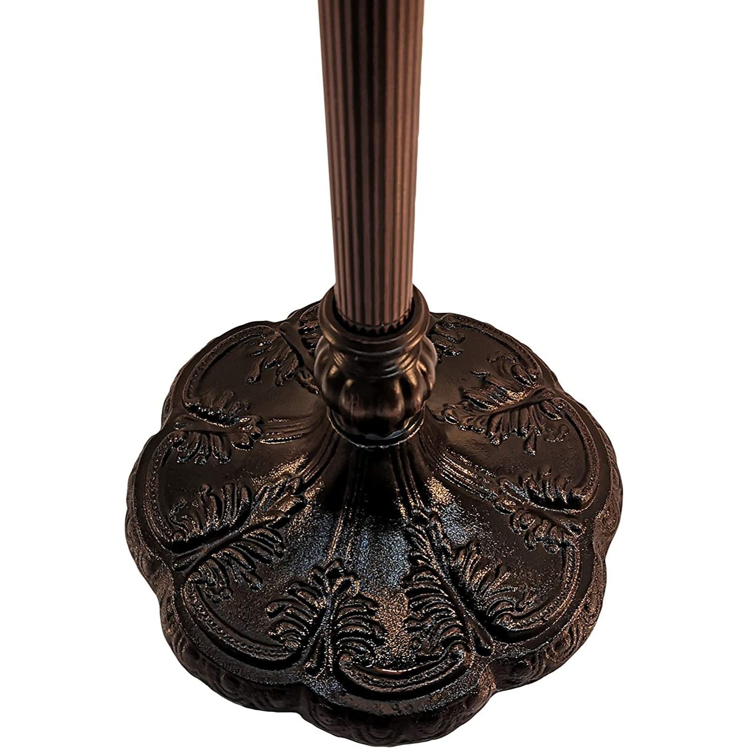 62" Brown Two Light Traditional Shaped Floor Lamp With Red Flowers Stained Glass Dome Shade - Montana Home & Kitchen Co.