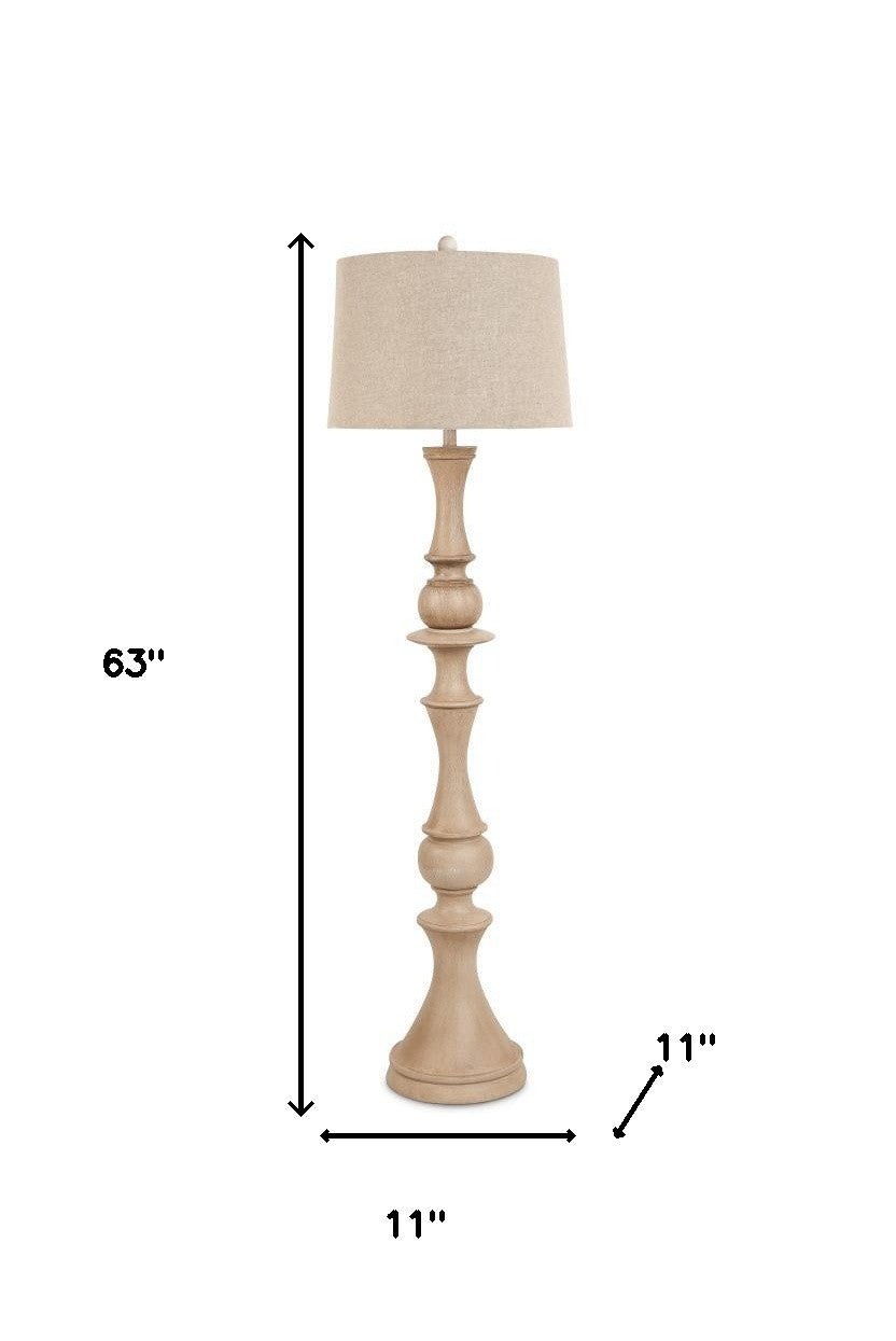 63" Distressed Brown Polyresin Curvy Body Floor Lamp With Beige Shade - Montana Home & Kitchen Co.