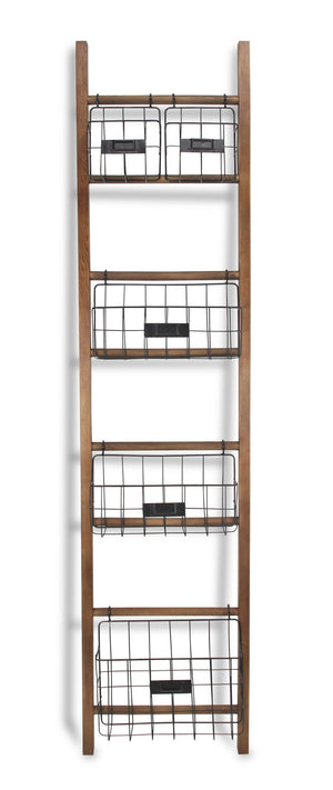 63" Natural and Black Wood And Metal Storage Shelf With Metal Baskets - Montana Home & Kitchen Co.