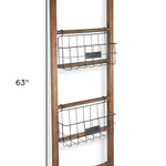 63" Natural and Black Wood And Metal Storage Shelf With Metal Baskets - Montana Home & Kitchen Co.