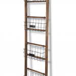 63" Natural and Black Wood And Metal Storage Shelf With Metal Baskets - Montana Home & Kitchen Co.