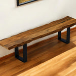 68" Brown and Black Live Edge Solid Wood Dining Bench - Montana Home & Kitchen Co.