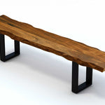 68" Brown and Black Live Edge Solid Wood Dining Bench - Montana Home & Kitchen Co.