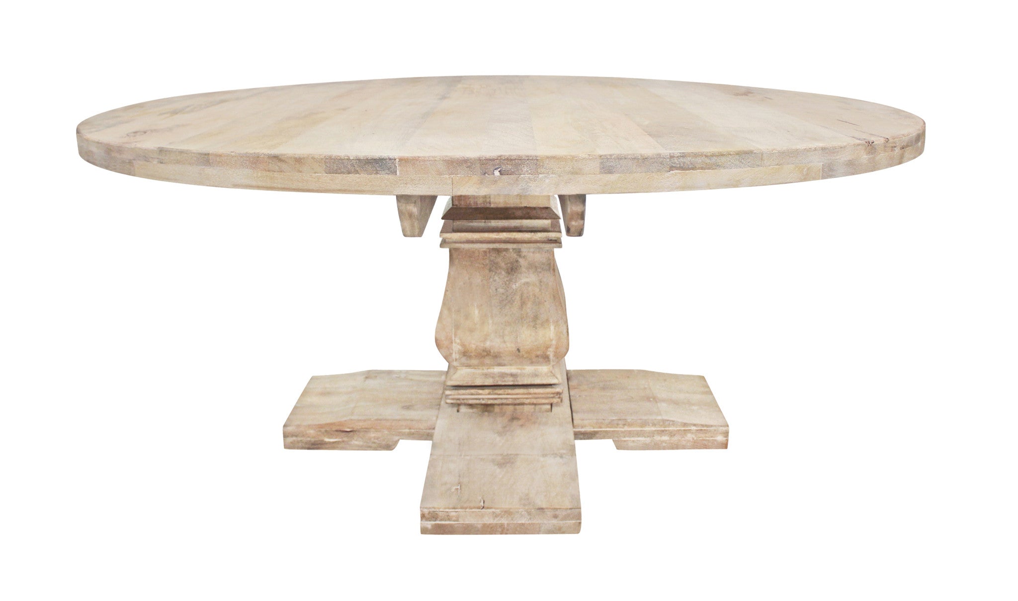 70" Brown Rounded Solid Wood Pedestal Base Dining Table - Montana Home & Kitchen Co.