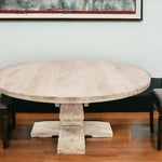 70" Brown Rounded Solid Wood Pedestal Base Dining Table - Montana Home & Kitchen Co.