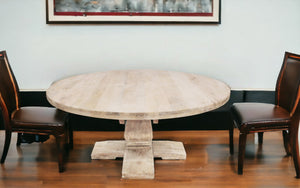 70" Brown Rounded Solid Wood Pedestal Base Dining Table - Montana Home & Kitchen Co.