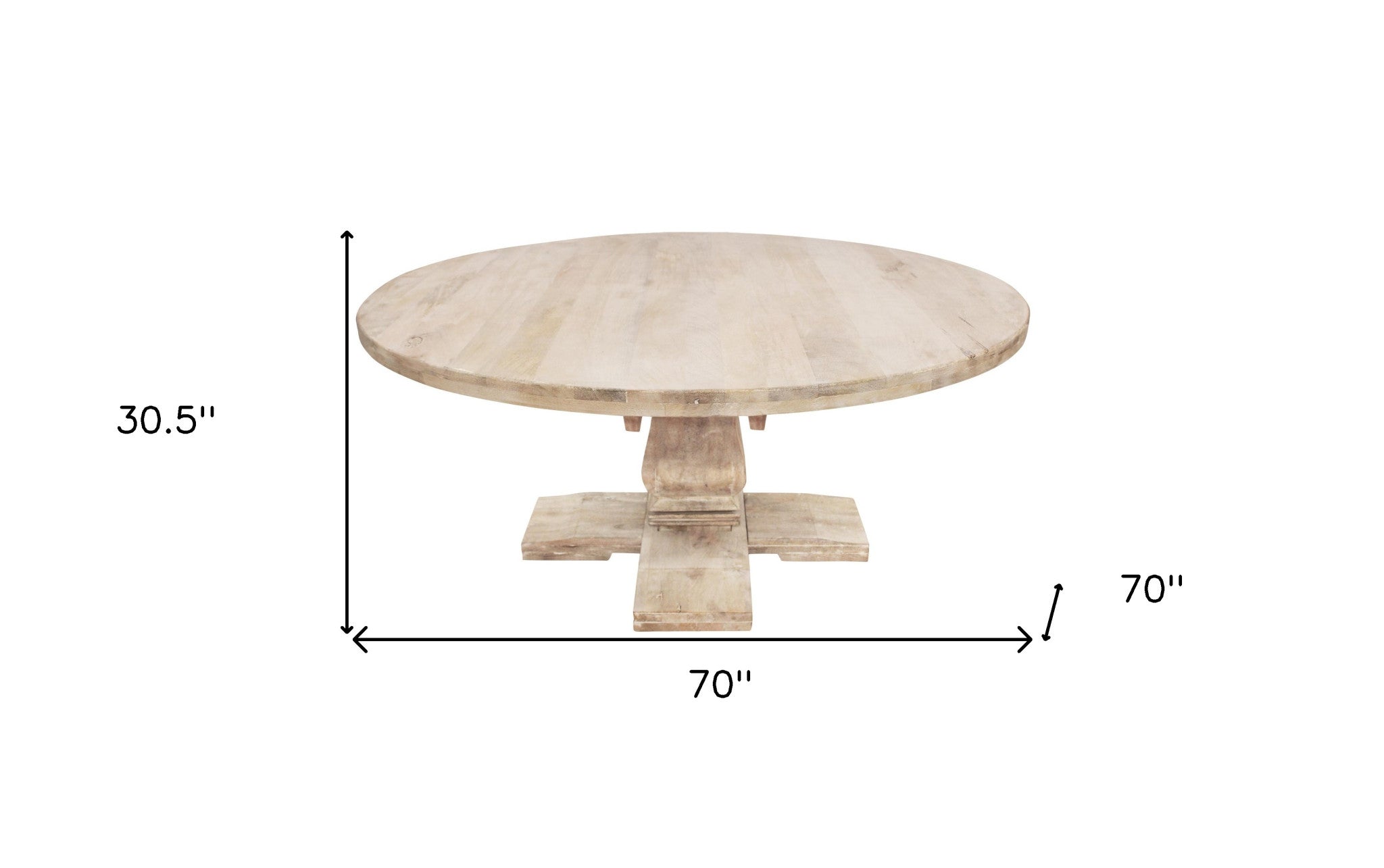 70" Brown Rounded Solid Wood Pedestal Base Dining Table - Montana Home & Kitchen Co.