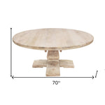 70" Brown Rounded Solid Wood Pedestal Base Dining Table - Montana Home & Kitchen Co.