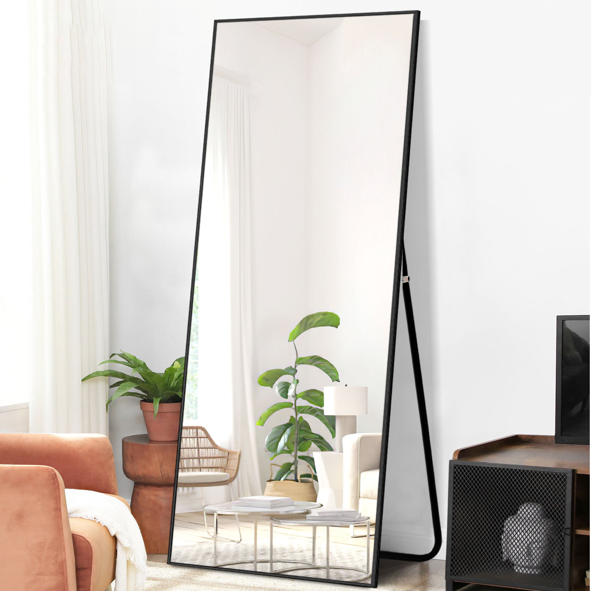 71" Black Metal Framed Standing Mirror - Montana Home & Kitchen Co.