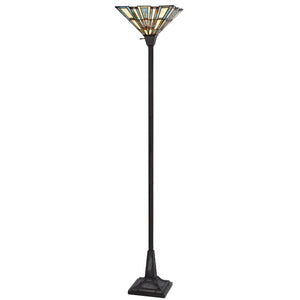 72" Bronze Torchiere Floor Lamp With Gray and Ivory Abstract Tiffany Glass Novelty Shade - Montana Home & Kitchen Co.