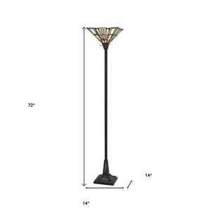 72" Bronze Torchiere Floor Lamp With Gray and Ivory Abstract Tiffany Glass Novelty Shade - Montana Home & Kitchen Co.