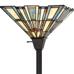 72" Bronze Torchiere Floor Lamp With Gray and Ivory Abstract Tiffany Glass Novelty Shade - Montana Home & Kitchen Co.