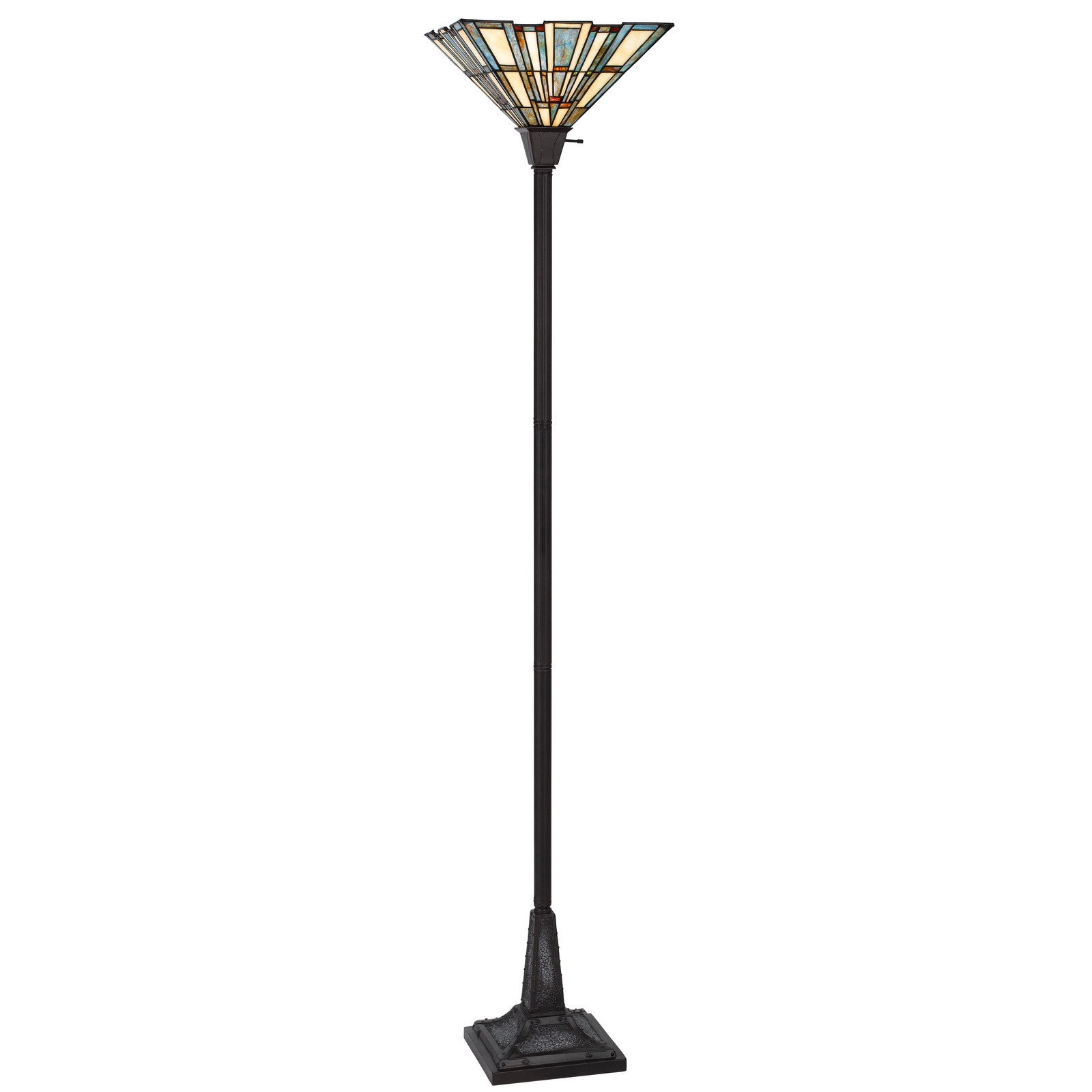 72" Bronze Torchiere Floor Lamp With Gray and Ivory Abstract Tiffany Glass Novelty Shade - Montana Home & Kitchen Co.