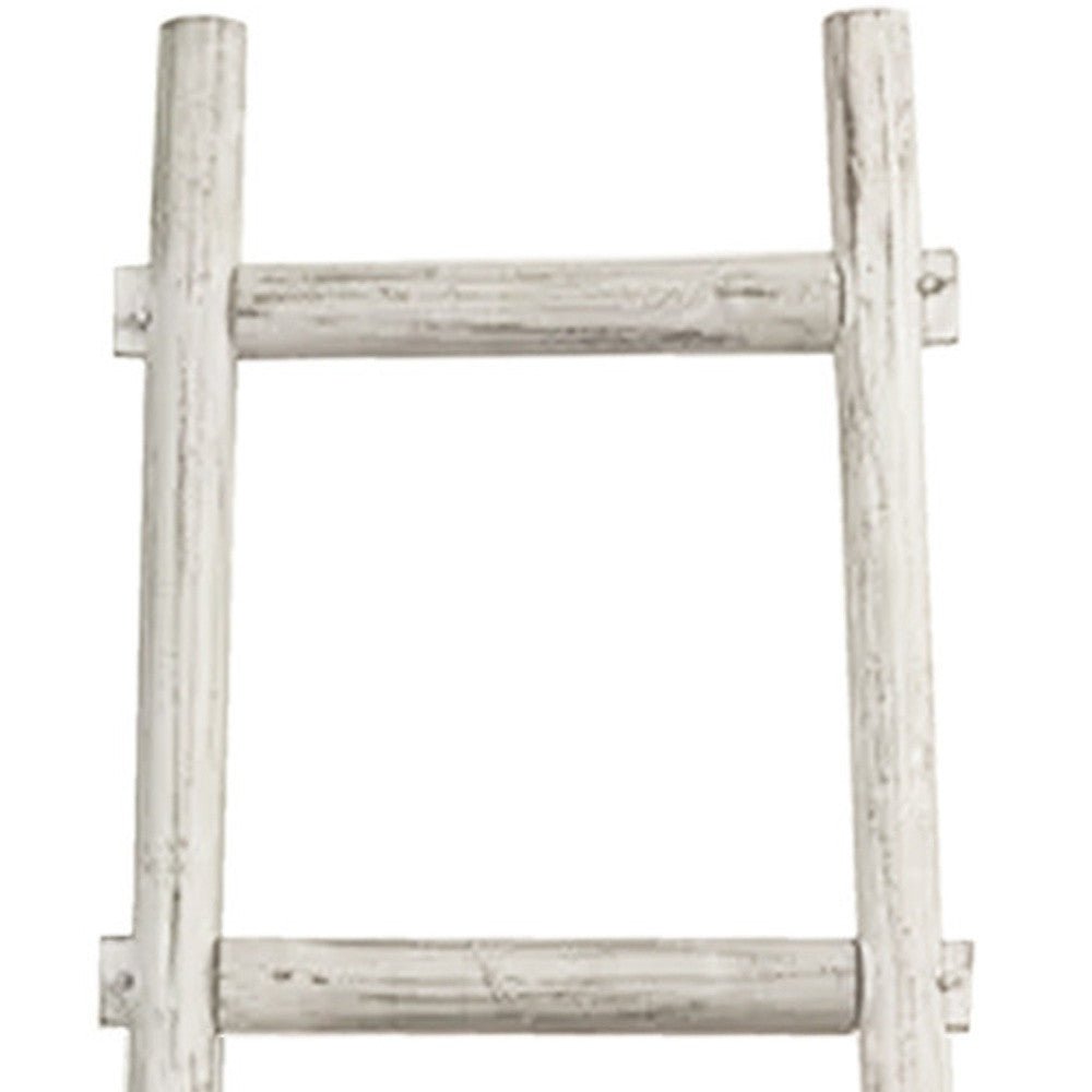 72" White Rustic Six Step Wood Ladder Shelf - Montana Home & Kitchen Co.