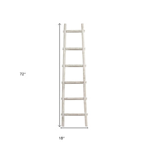 72" White Rustic Six Step Wood Ladder Shelf - Montana Home & Kitchen Co.