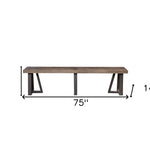 75" Natural and Black Distressed Solid Wood Dining Bench - Montana Home & Kitchen Co.