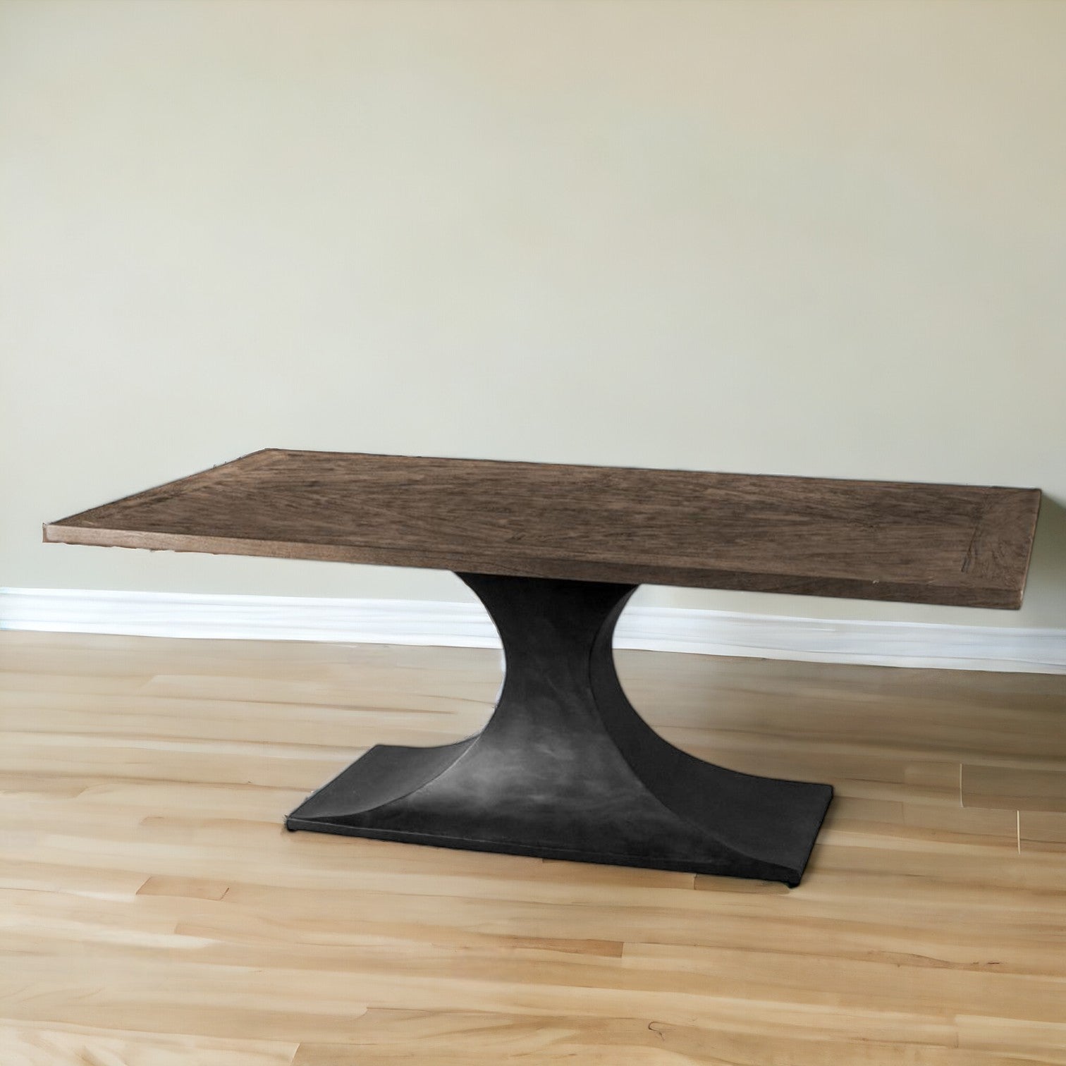 79" Brown And Black Solid Wood And Metal Pedestal Base Dining Table - Montana Home & Kitchen Co.