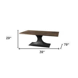 79" Brown And Black Solid Wood And Metal Pedestal Base Dining Table - Montana Home & Kitchen Co.