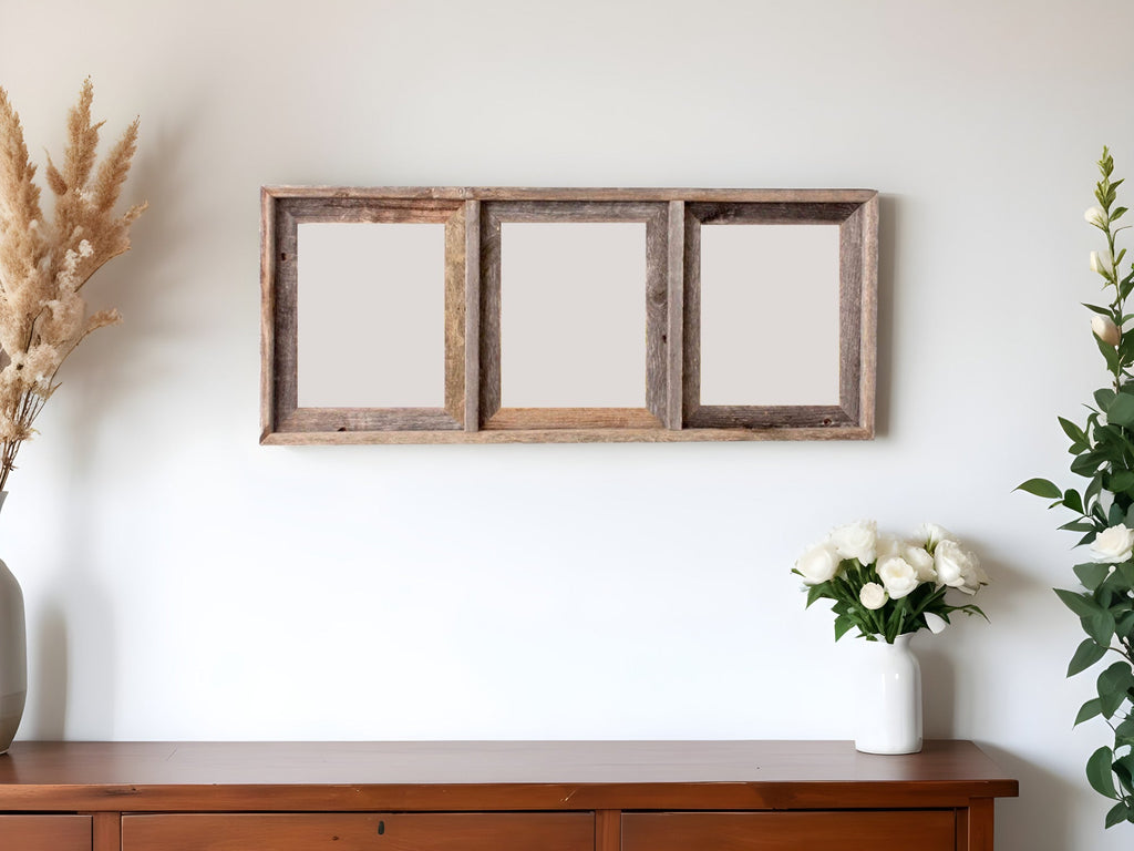 8 x 10 Gray Reclaimed Wood Three Slot Hanging Picture Frame - Montana Home & Kitchen Co.